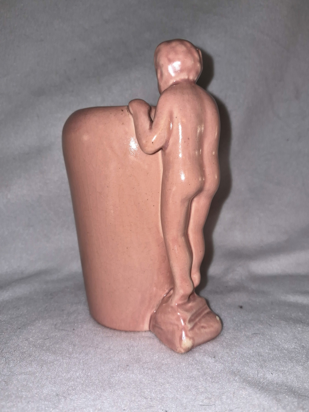Vtg  Haeger Pink Baby Boy Looking In Vase 276 Diamond Jubilee Pottery 1947